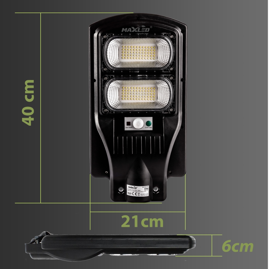 LED Prigušiva solarna ulična svjetiljka sa senzorom LED/120W/6V 6500K IP65 crna + daljinski upravljač