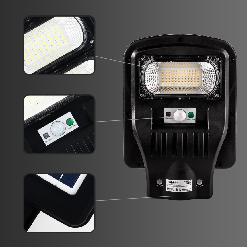 LED Prigušiva solarna ulična svjetiljka sa senzorom LED/150W/6V 6500K IP65 crna + daljinski upravljač