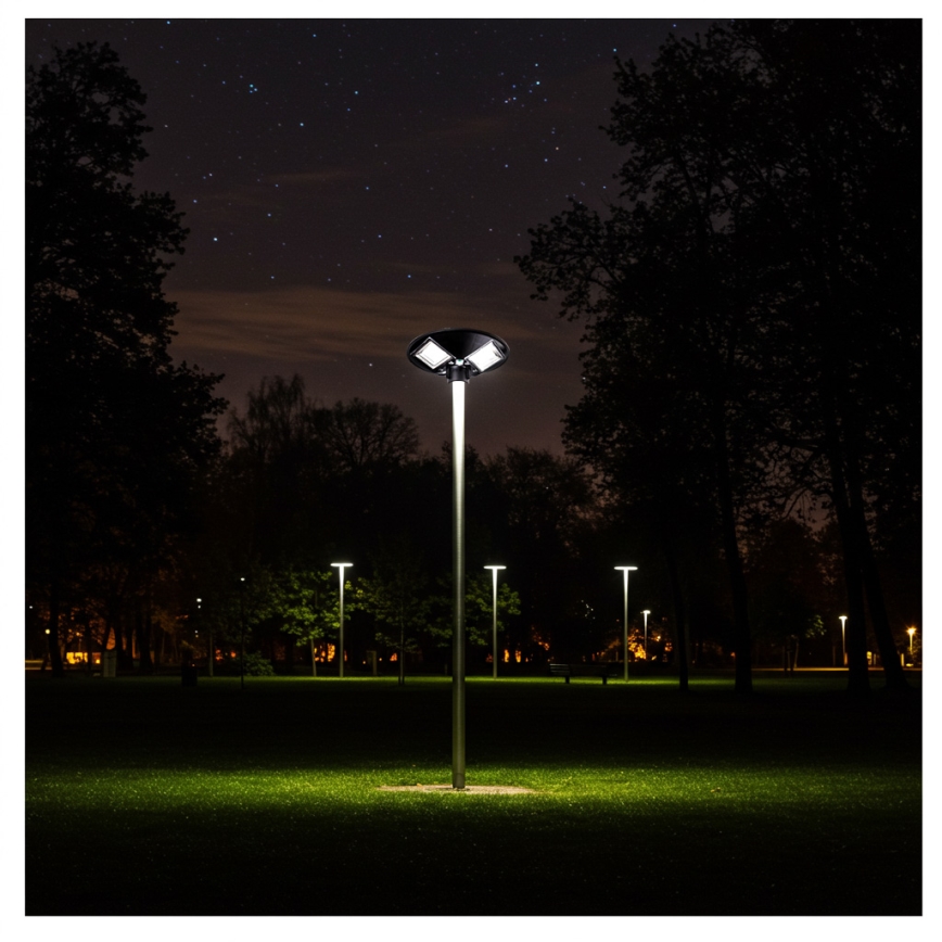 LED solarna ulična lampa s mogućnošću prigušivanja i senzorom LED/15W/6V 11000 mAh 6500K IP65 crna + daljinski upravljač