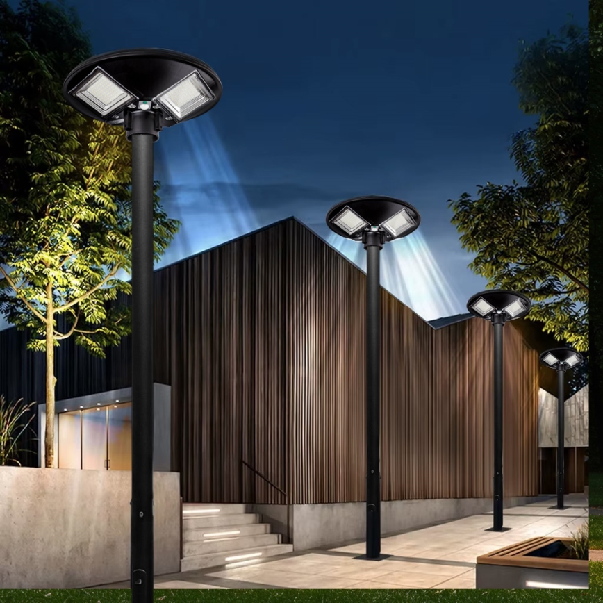 LED solarna ulična lampa s mogućnošću prigušivanja i senzorom LED/15W/6V 11000 mAh 6500K IP65 crna + daljinski upravljač
