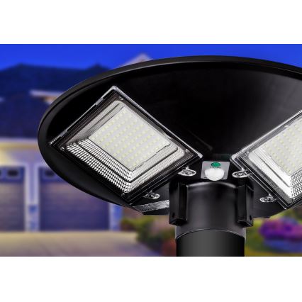 LED solarna ulična lampa s mogućnošću prigušivanja i senzorom LED/15W/6V 11000 mAh 6500K IP65 crna + daljinski upravljač