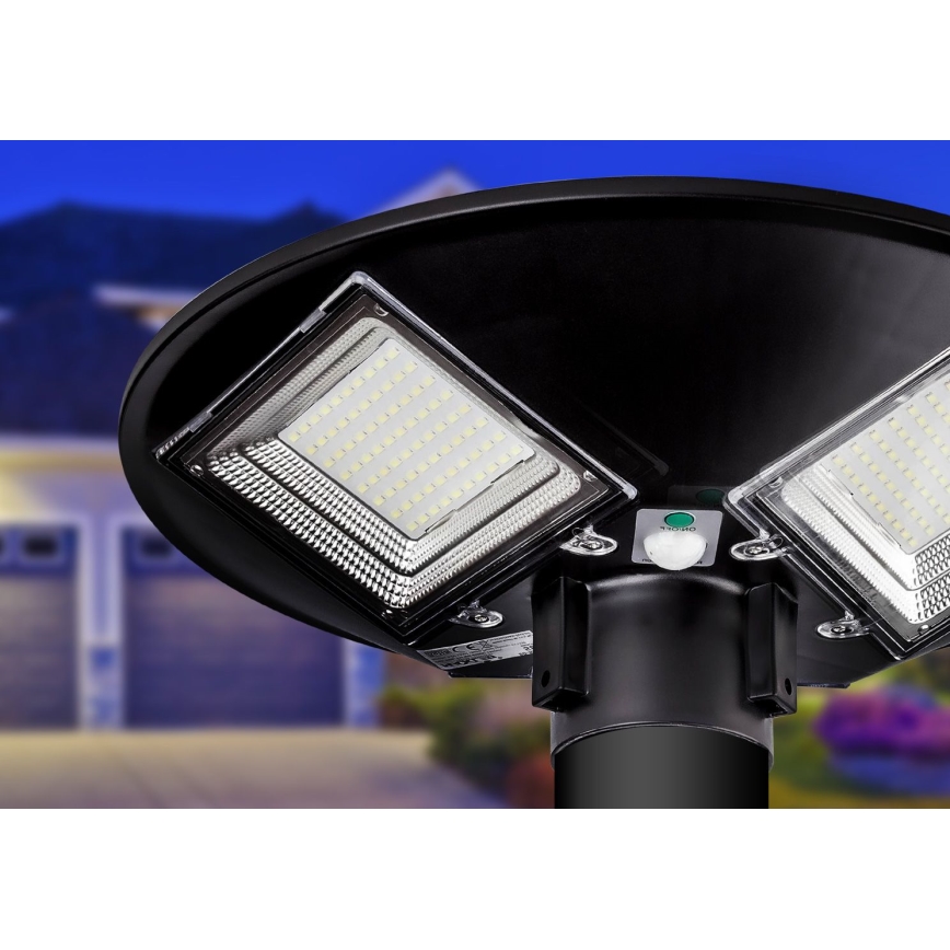 LED solarna ulična lampa s mogućnošću prigušivanja i senzorom LED/15W/6V 11000 mAh 6500K IP65 crna + daljinski upravljač