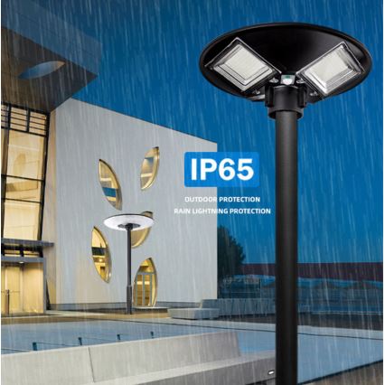 LED solarna ulična lampa s mogućnošću prigušivanja i senzorom LED/15W/6V 11000 mAh 6500K IP65 crna + daljinski upravljač