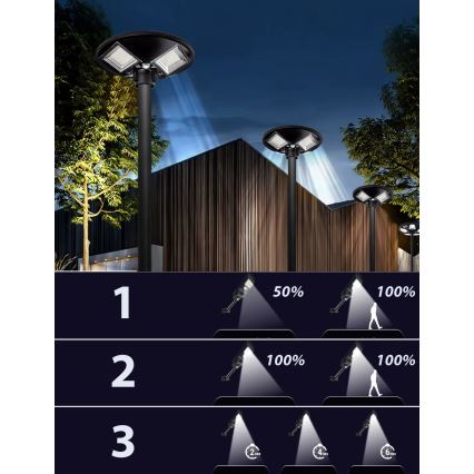 LED solarna ulična lampa s mogućnošću prigušivanja i senzorom LED/15W/6V 11000 mAh 6500K IP65 crna + daljinski upravljač