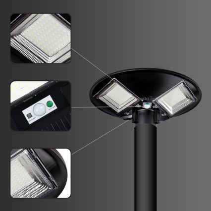 LED Prigušiva solarna ulična svjetiljka sa senzorom LED/15W/6V 11000 mAh 6500K IP65 crna + daljinski upravljač