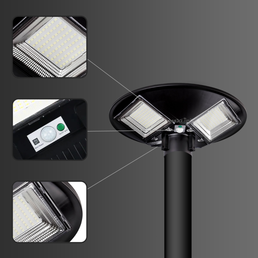 LED Prigušiva solarna ulična svjetiljka sa senzorom LED/15W/6V 11000 mAh 6500K IP65 crna + daljinski upravljač