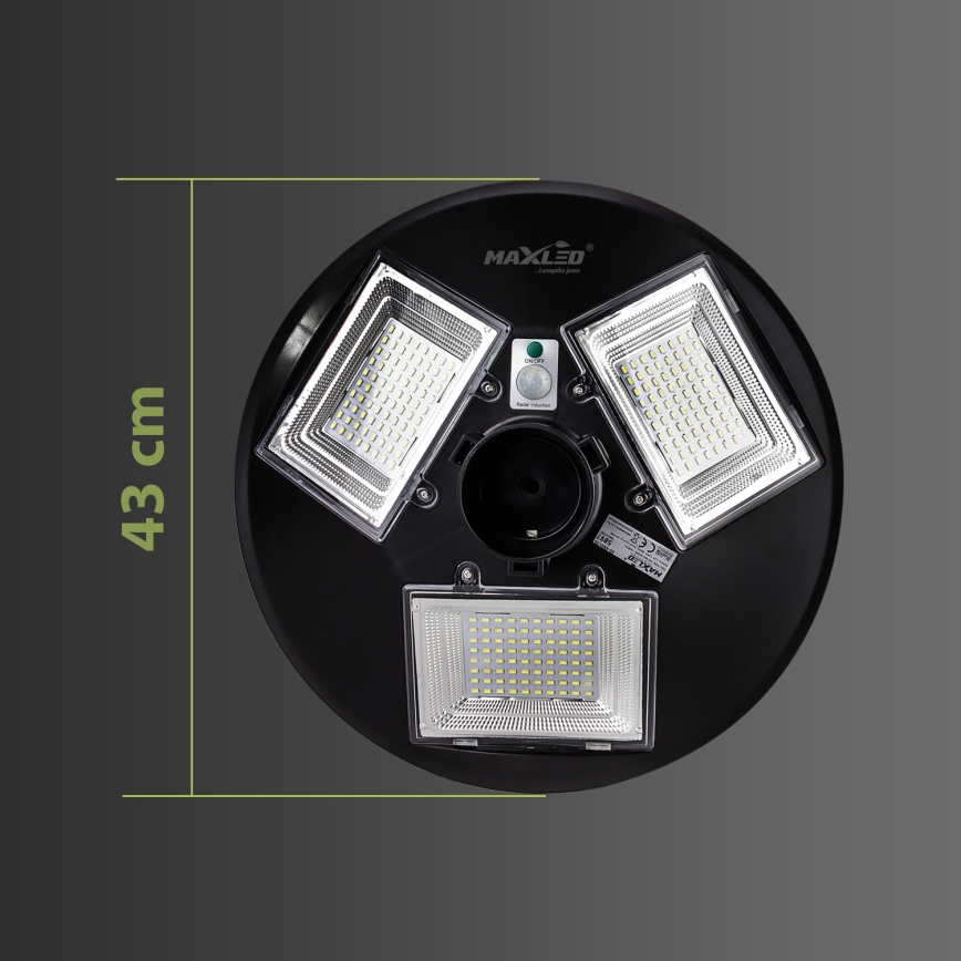 LED Prigušiva solarna ulična svjetiljka sa senzorom LED/15W/6V 11000 mAh 6500K IP65 crna + daljinski upravljač