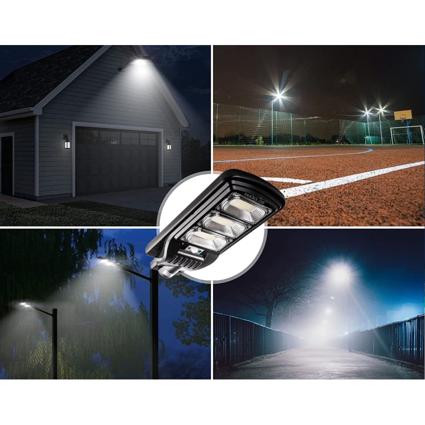 LED Prigušiva solarna ulična svjetiljka sa senzorom LED/180W/6V 6500K IP65 crna + daljinski upravljač