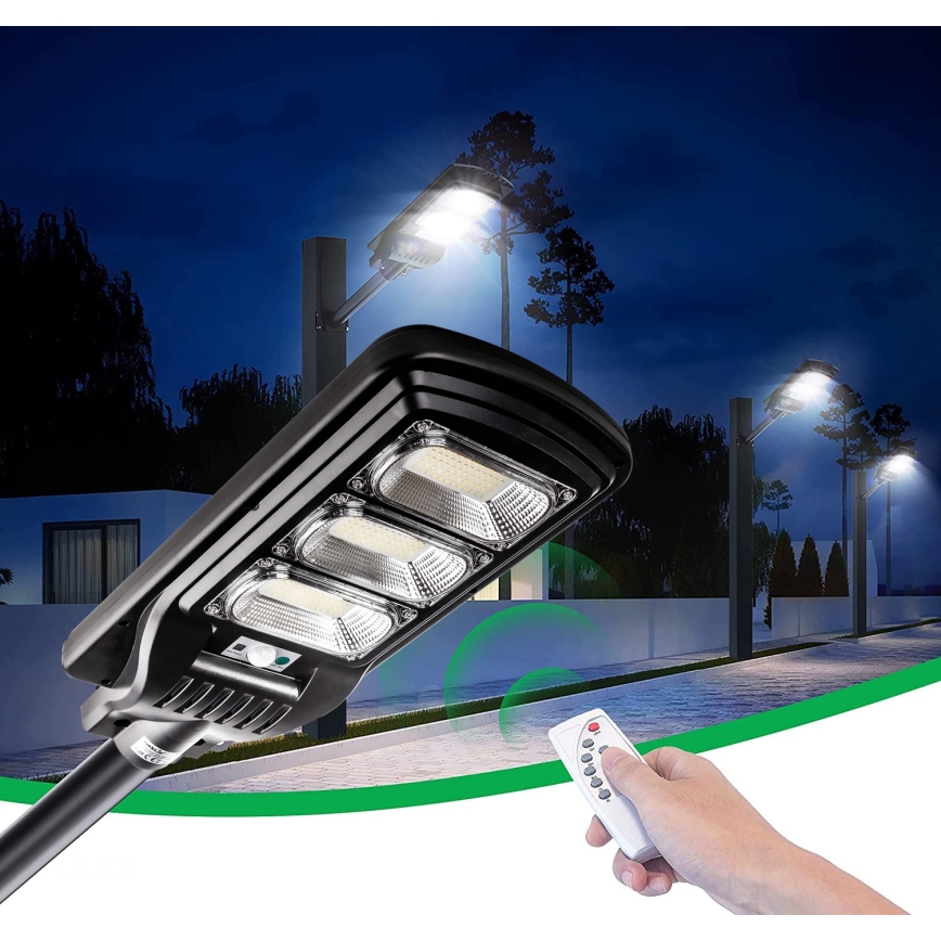 LED Prigušiva solarna ulična svjetiljka sa senzorom LED/180W/6V 6500K IP65 crna + daljinski upravljač