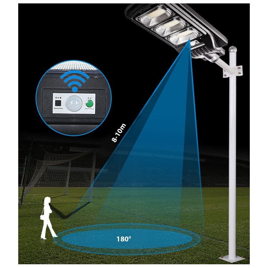 LED Prigušiva solarna ulična svjetiljka sa senzorom LED/180W/6V 6500K IP65 crna + daljinski upravljač