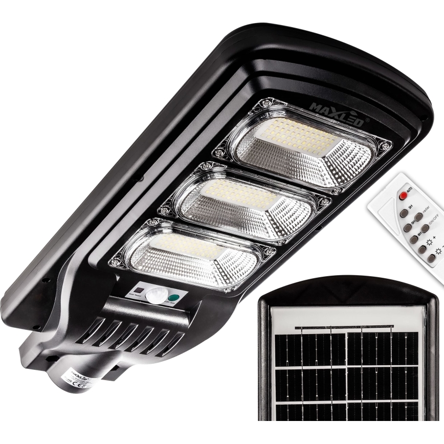 LED Prigušiva solarna ulična svjetiljka sa senzorom LED/180W/6V 6500K IP65 crna + daljinski upravljač