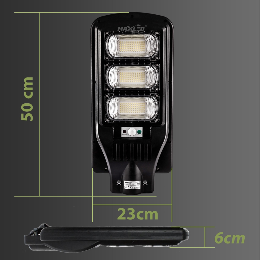 LED Prigušiva solarna ulična svjetiljka sa senzorom LED/180W/6V 6500K IP65 crna + daljinski upravljač