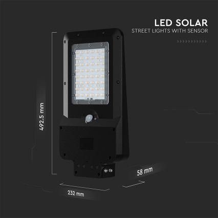 LED solarna ulična svjetiljka sa senzorom LED/20W/7,4V IP65 5400 mAh