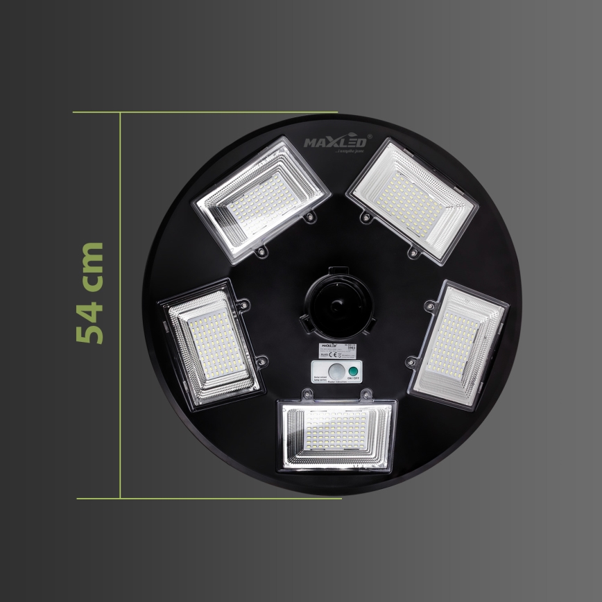 LED solarna ulična svjetiljka s mogućnošću prigušivanja i senzorom LED/22W/6V 18000 mAh 6500K IP65 crna + daljinski upravljač