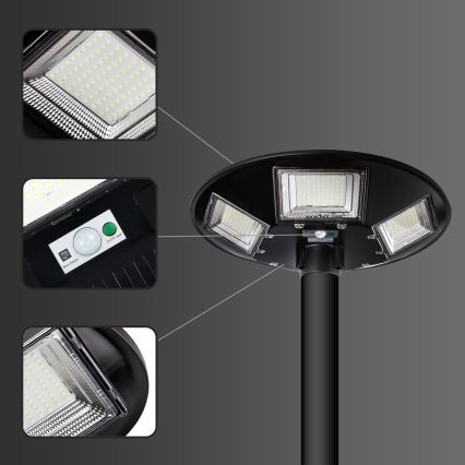 LED Prigušiva solarna ulična svjetiljka sa senzorom LED/22W/6V 18000 mAh 6500K IP65 crna + daljinski upravljač