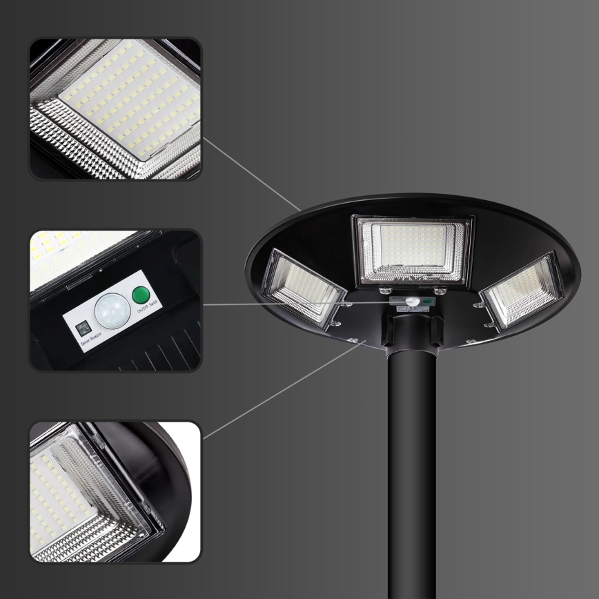 LED Prigušiva solarna ulična svjetiljka sa senzorom LED/22W/6V 18000 mAh 6500K IP65 crna + daljinski upravljač
