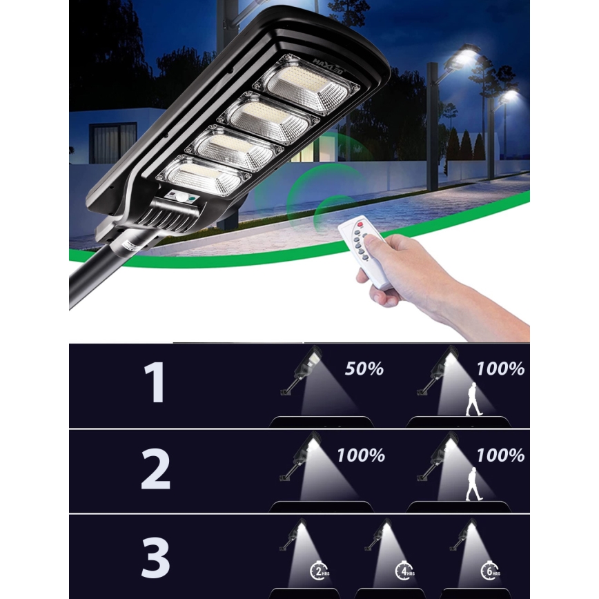 LED Prigušiva solarna ulična svjetiljka sa senzorom LED/240W/6V 6500K IP65 crna + daljinski upravljač