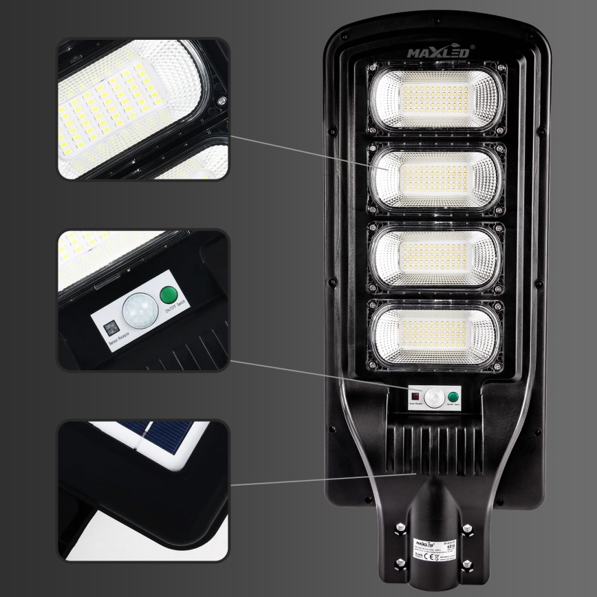 LED Prigušiva solarna ulična svjetiljka sa senzorom LED/240W/6V 6500K IP65 crna + daljinski upravljač