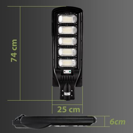 LED Prigušiva solarna ulična svjetiljka sa senzorom LED/300W/6V 6500K IP65 crna + daljinski upravljač
