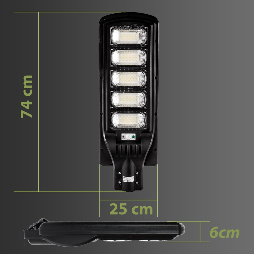 LED Prigušiva solarna ulična svjetiljka sa senzorom LED/300W/6V 6500K IP65 crna + daljinski upravljač