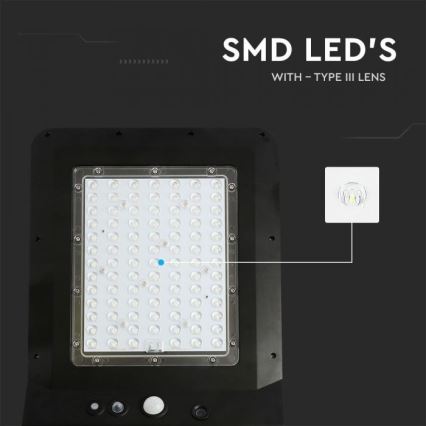 LED Solarna ulična svjetiljka sa senzorom LED/40W/9,6V IP65 6000K 12000 mAh + daljinski upravljač