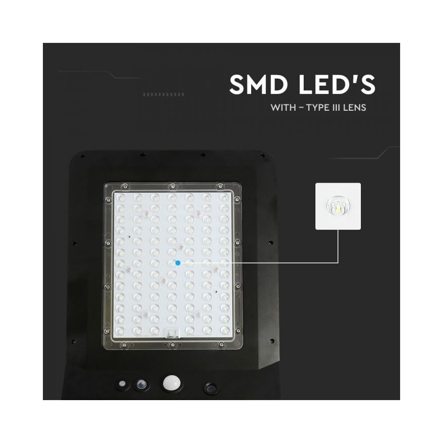 LED Solarna ulična svjetiljka sa senzorom LED/40W/9,6V IP65 6000K 12000 mAh + daljinski upravljač