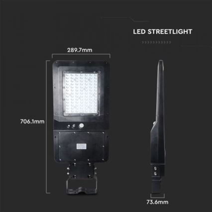 LED Solarna ulična svjetiljka sa senzorom LED/40W/9,6V IP65 6000K 12000 mAh + daljinski upravljač