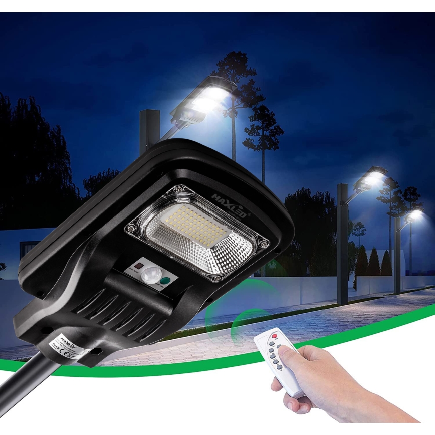 LED Prigušiva solarna ulična svjetiljka sa senzorom LED/60W/6V 5500 mAh 6500K IP65 crna + daljinski upravljač