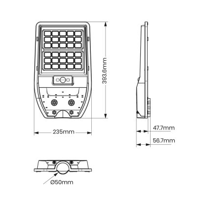 LED Solarna ulična svjetiljka VIA 50W/5000 mAh 3,2V 6000K IP65 + daljinski upravljač