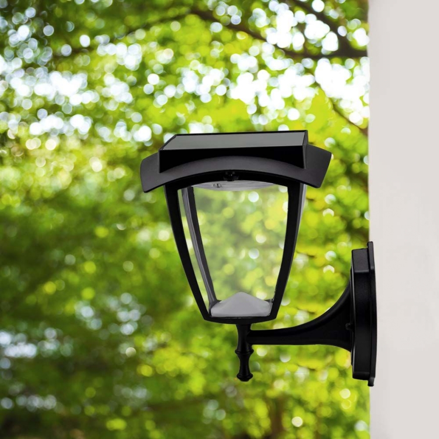 LED solarna zidna svjetiljka LED/2W/3,7V 3000/6000K IP65 2200 mAh crna