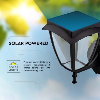LED solarna zidna svjetiljka LED/2W/3,7V 3000/6000K IP65 2200 mAh crna