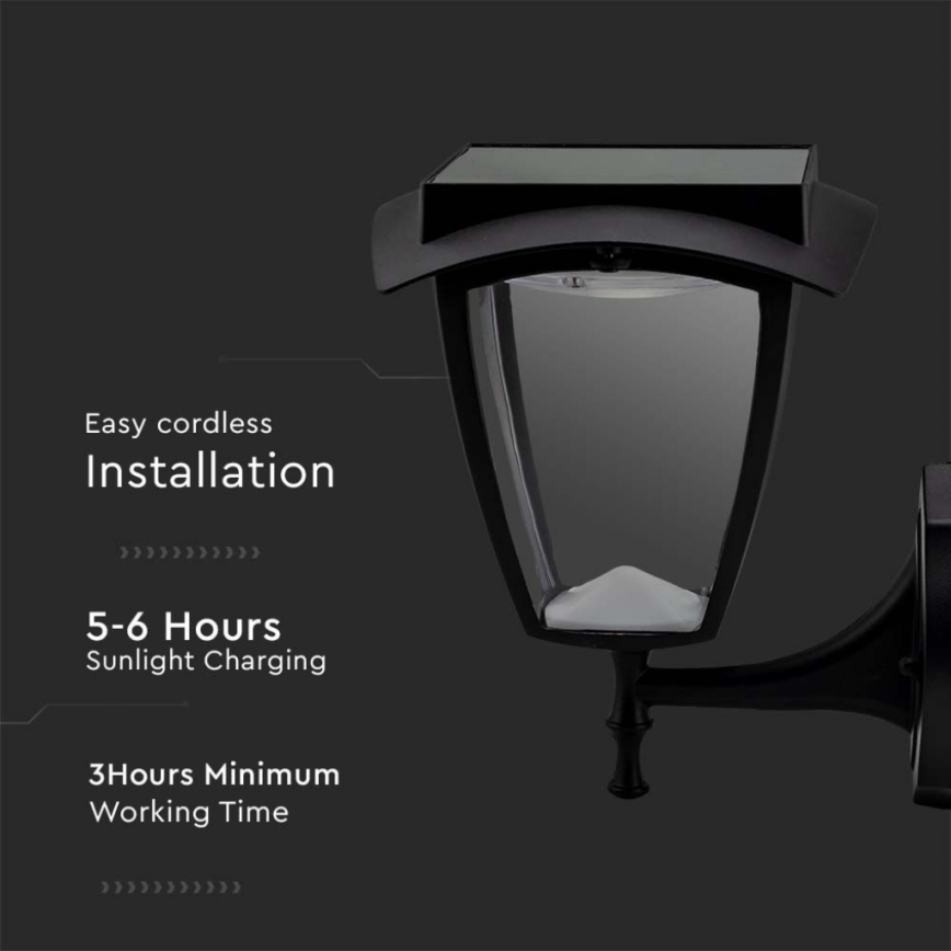 LED solarna zidna svjetiljka LED/2W/3,7V 3000/6000K IP65 2200 mAh crna