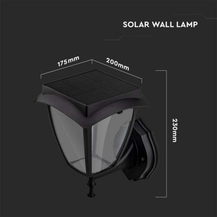 LED solarna zidna svjetiljka LED/2W/3,7V 3000/6000K IP65 2200 mAh crna