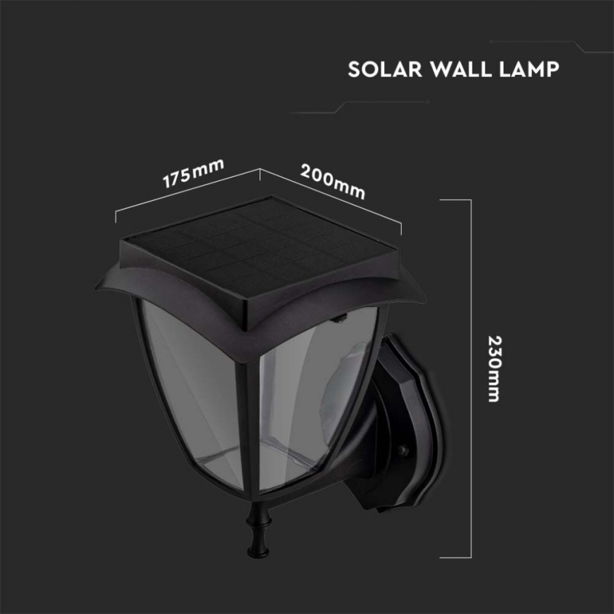 LED solarna zidna svjetiljka LED/2W/3,7V 3000/6000K IP65 2200 mAh crna