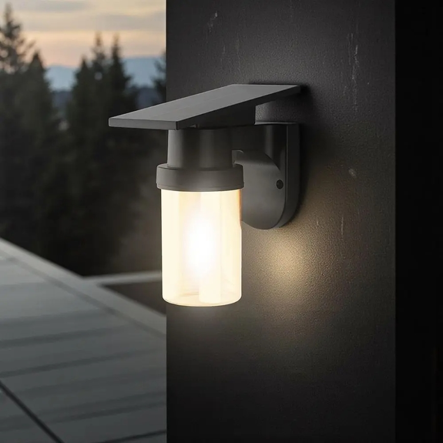 LED solarna zidna svjetiljka LED/3,7V 2700/3200/5000K IP54 1800 mAh crna/dimno bež + daljinski upravljač