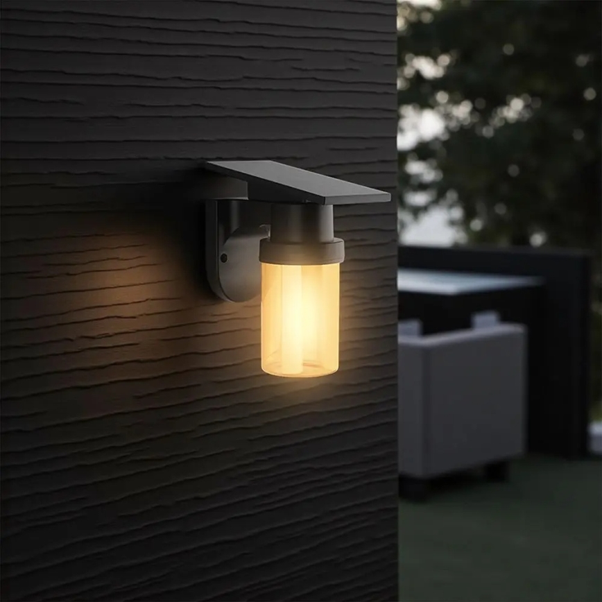 LED solarna zidna svjetiljka LED/3,7V 2700/3200/5000K IP54 1800 mAh crna/dimno bež + daljinski upravljač