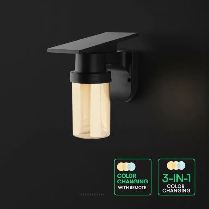 LED solarna zidna svjetiljka LED/3,7V 2700/3200/5000K IP54 1800 mAh crna/dimno bež + daljinski upravljač