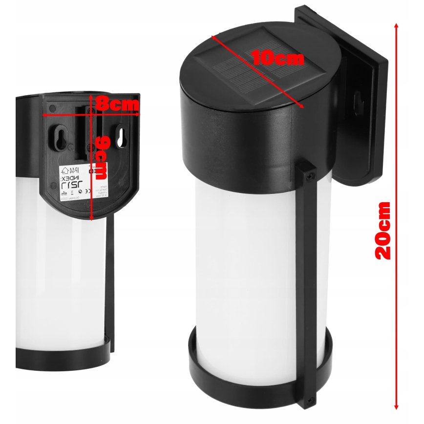 LED solarna zidna svjetiljka LED/3,7V 300 mAh IP44 crna