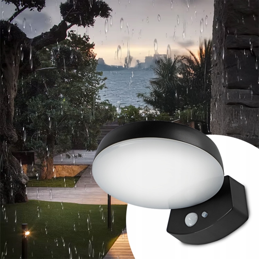 LED prigušivo solarno zidno svjetlo s senzorom LED/3W/3,7V 1800 mAh IP54 crno