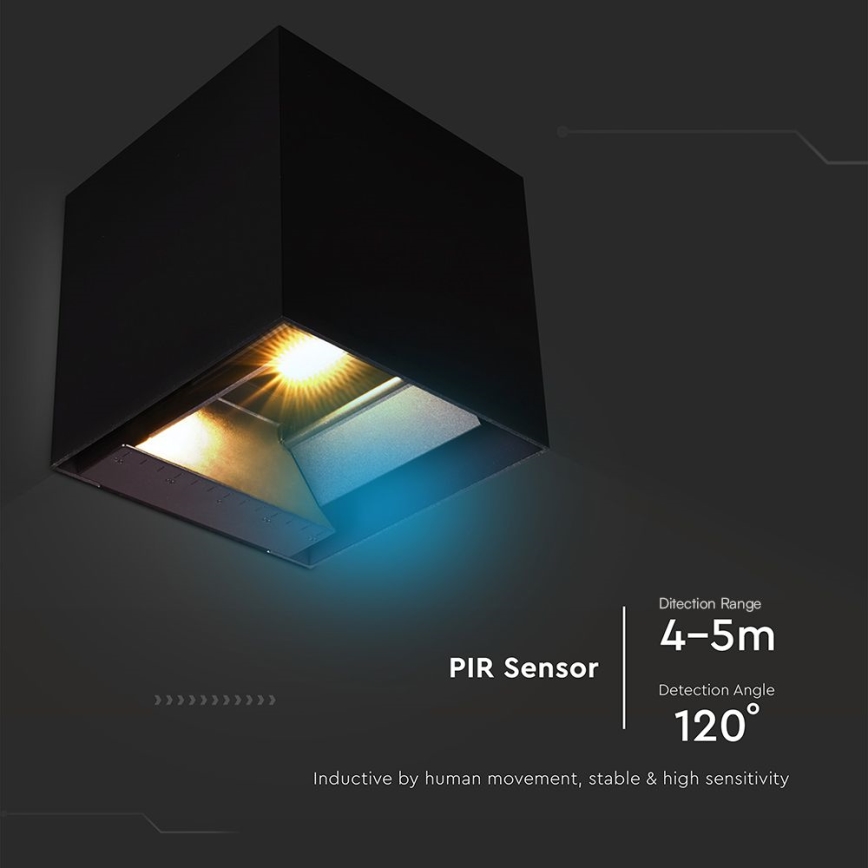 LED Solarna zidna svjetiljka sa senzorom LED/9W/3,7V 3000/4000/5000K 2600 mAh IP65 crna