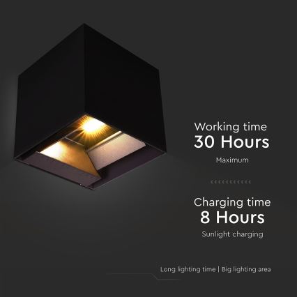LED Solarna zidna svjetiljka sa senzorom LED/9W/3,7V 3000/4000/5000K 2600 mAh IP65 crna