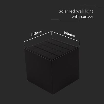 LED Solarna zidna svjetiljka sa senzorom LED/9W/3,7V 3000/4000/5000K 2600 mAh IP65 crna