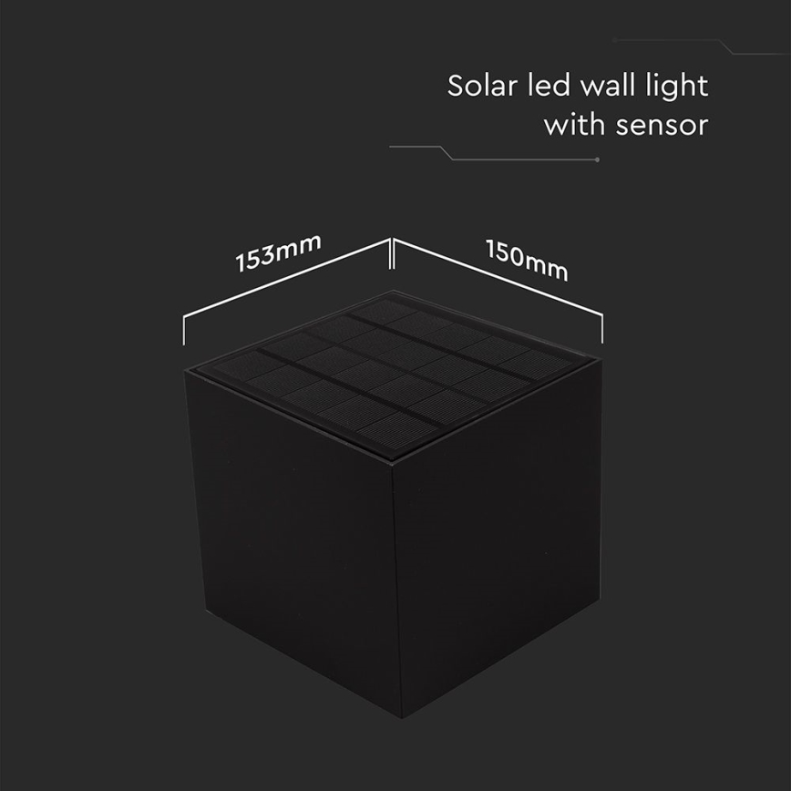LED Solarna zidna svjetiljka sa senzorom LED/9W/3,7V 3000/4000/5000K 2600 mAh IP65 crna