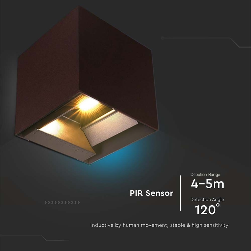 LED Solarna zidna svjetiljka sa senzorom LED/9W/3,7V 3000/4000/5000K 2600 mAh IP65 smeđa