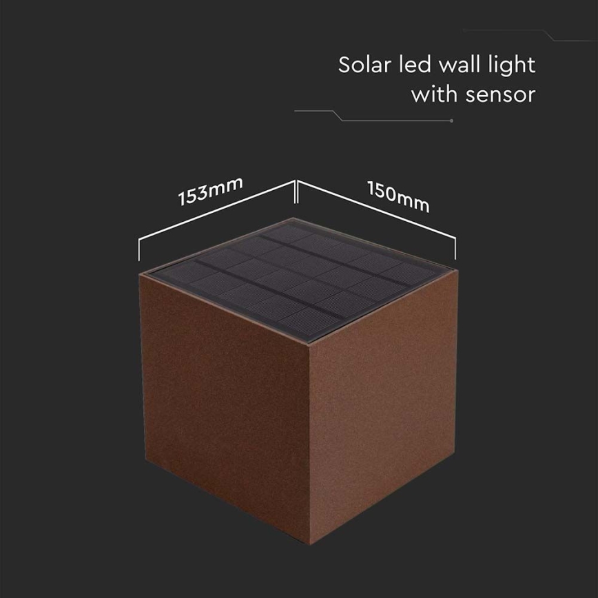 LED Solarna zidna svjetiljka sa senzorom LED/9W/3,7V 3000/4000/5000K 2600 mAh IP65 smeđa
