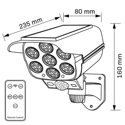 LED solarni model sigurnosne kamere sa senzorom KAMERA LED/1W/3,7V 1200 mAh IP44 + daljinski upravljač