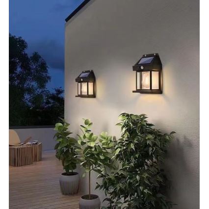 LED Solarna zidna svjetiljka sa senzorom LANTER LED/1W/3,7V 1200 mAh IP44 crna