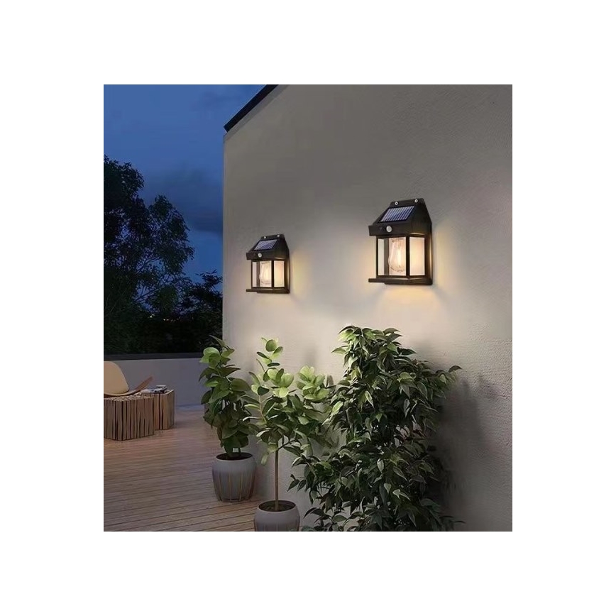 LED Solarna zidna svjetiljka sa senzorom LANTER LED/1W/3,7V 1200 mAh IP44 crna