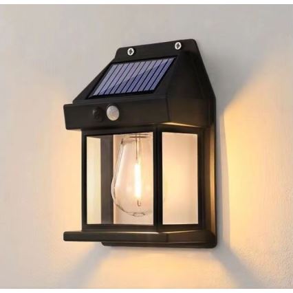 LED Solarna zidna svjetiljka sa senzorom LANTER LED/1W/3,7V 1200 mAh IP44 crna