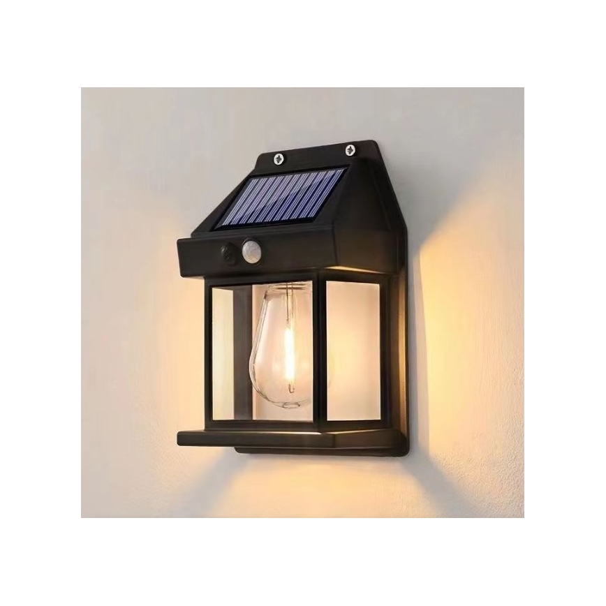 LED Solarna zidna svjetiljka sa senzorom LANTER LED/1W/3,7V 1200 mAh IP44 crna